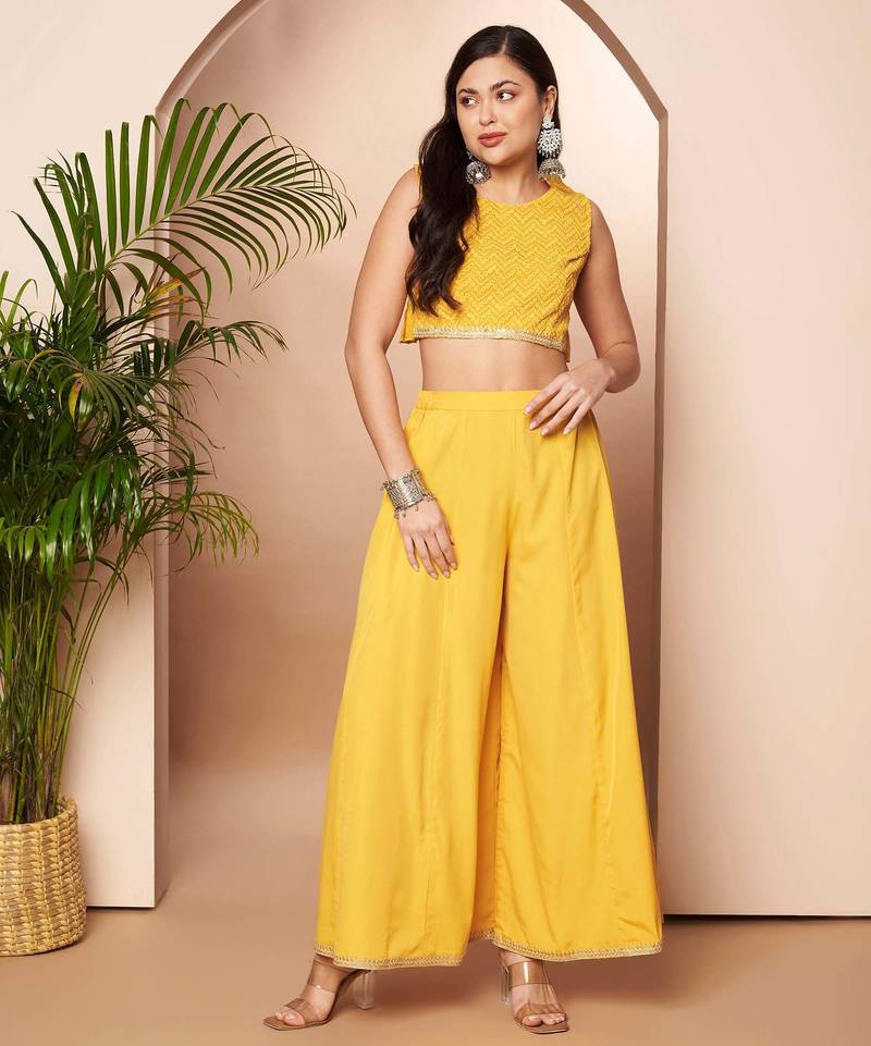 Yellow woven poly georgette co ord set
