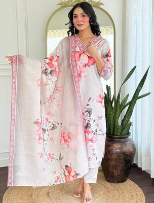 Cream floral printed suit 4