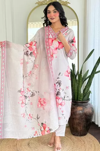 Cream floral printed suit