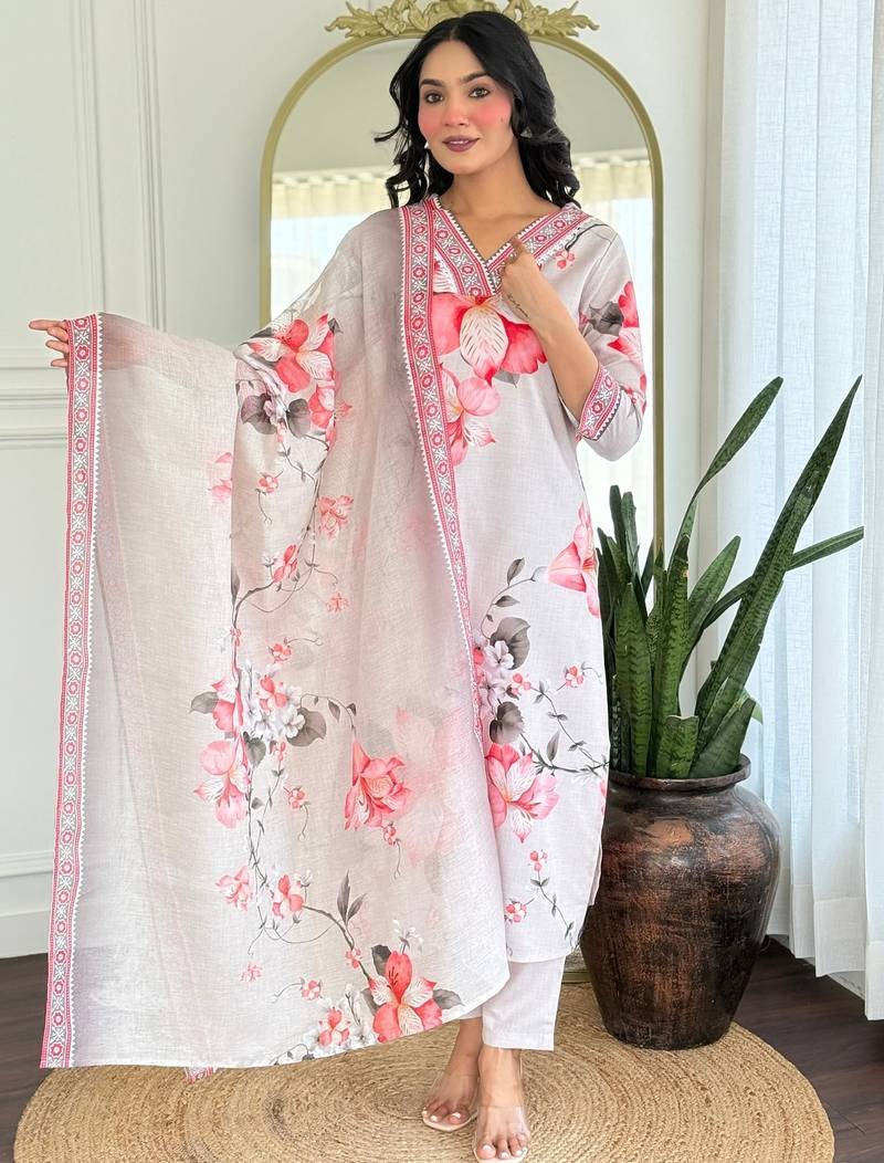 Cream floral printed suit