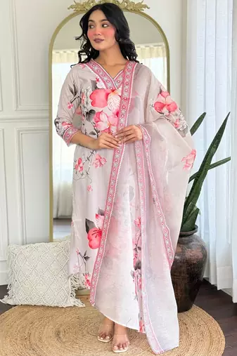 Cream floral printed suit