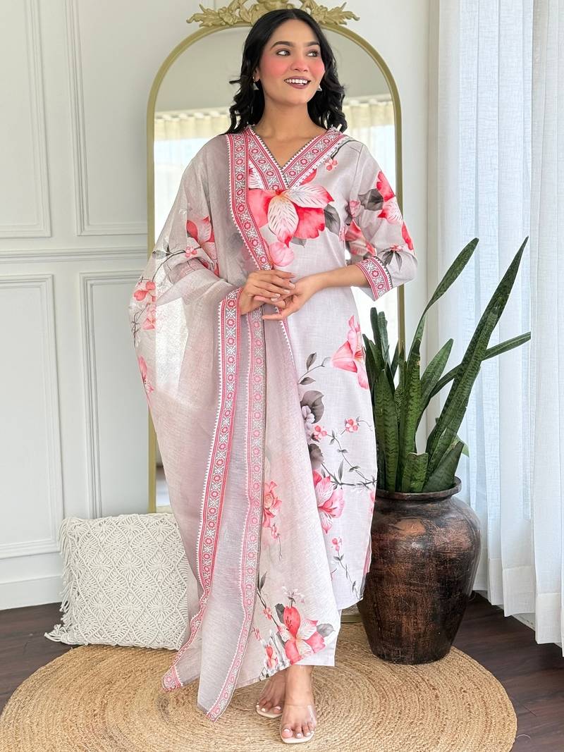 Cream floral printed suit