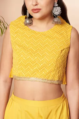 Yellow woven poly georgette co ord set