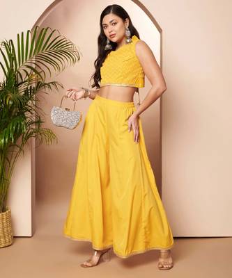 Yellow woven poly georgette co ord set 3