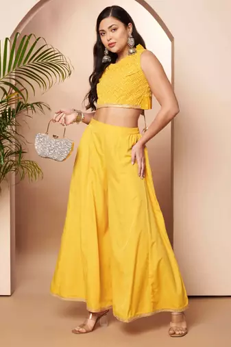 Yellow woven poly georgette co ord set