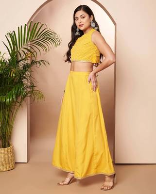 Yellow woven poly georgette co ord set 4