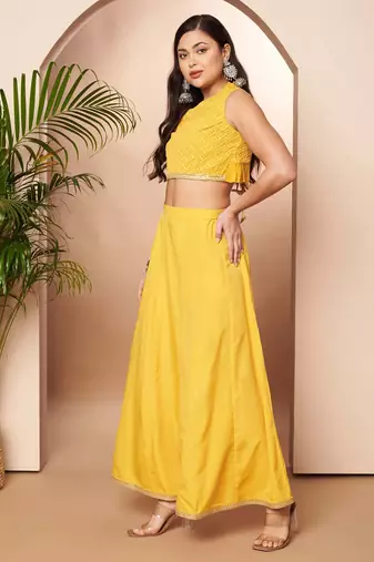 Yellow woven poly georgette co ord set