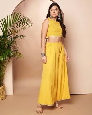Yellow woven poly georgette co ord set 5