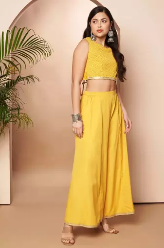 Yellow woven poly georgette co ord set