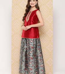 Red woven art silk co ord set