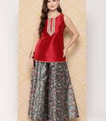 Red woven art silk co ord set