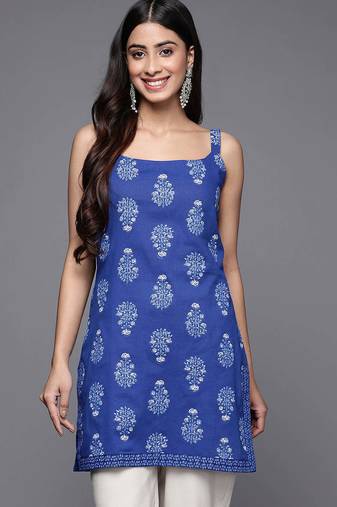 Blue printed cotton tunics
