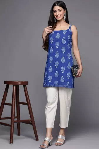 Blue printed cotton tunics