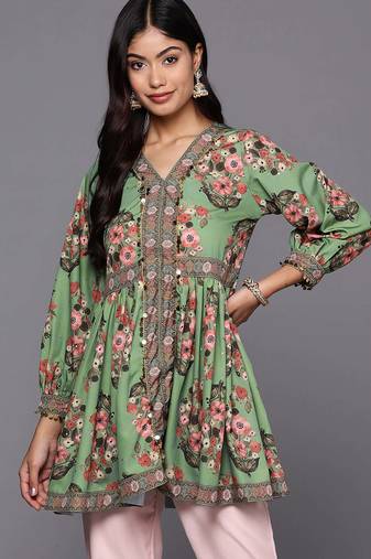 Green printed crepe tunics