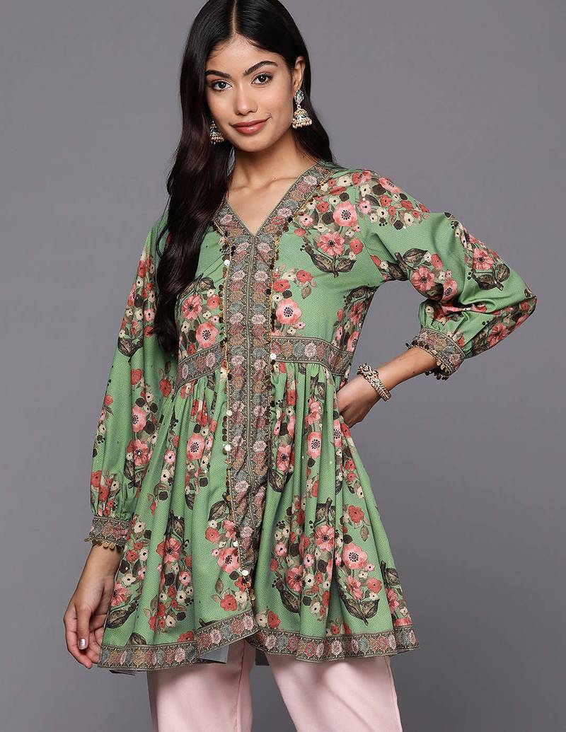 Green printed crepe tunics