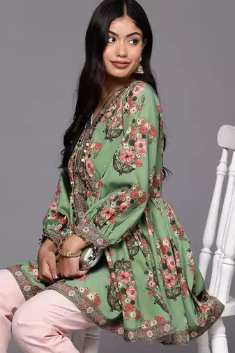 Green printed crepe tunics