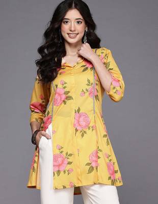 Yellow printed crepe tunics 1