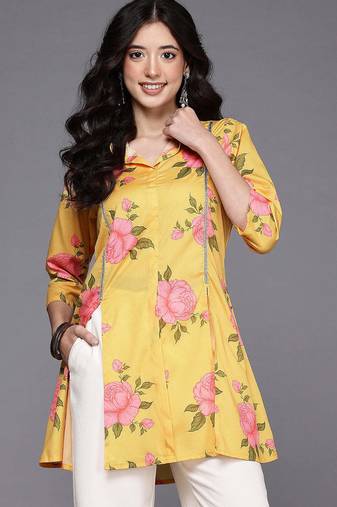 Yellow printed crepe tunics