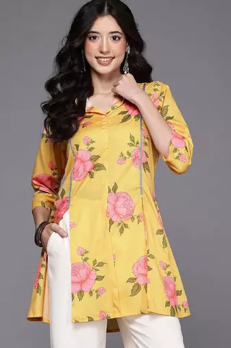 Yellow printed crepe tunics