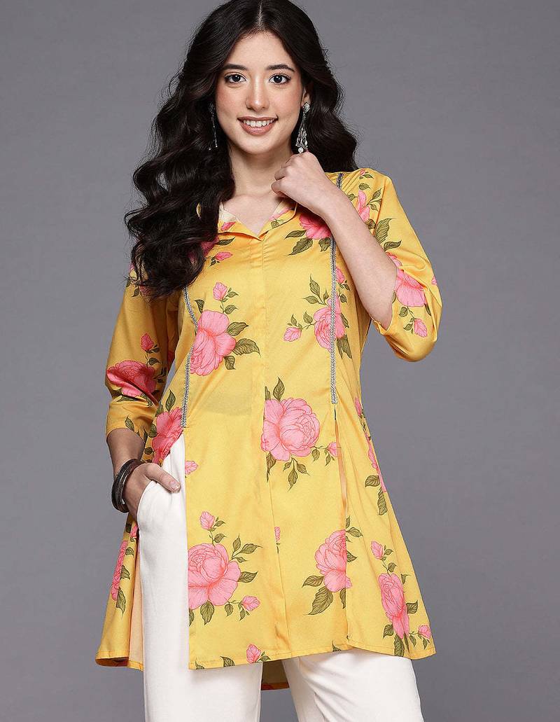 Yellow printed crepe tunics