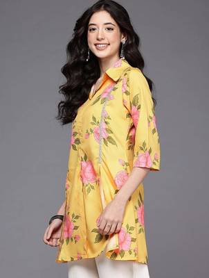 Yellow printed crepe tunics 3