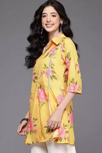 Yellow printed crepe tunics