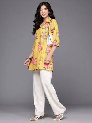Yellow printed crepe tunics 5