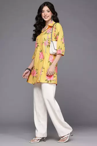 Yellow printed crepe tunics