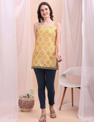 Yellow printed poly silk tunics 1