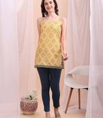 Yellow printed poly silk tunics