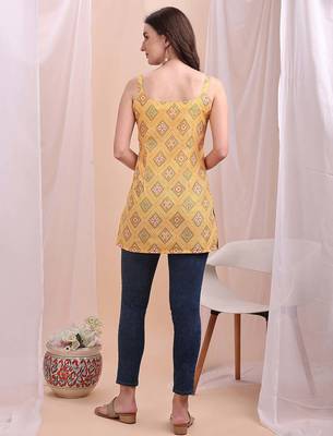 Yellow printed poly silk tunics 5