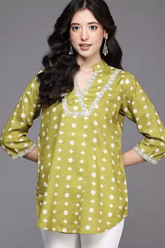 Olive green printed cotton tunics