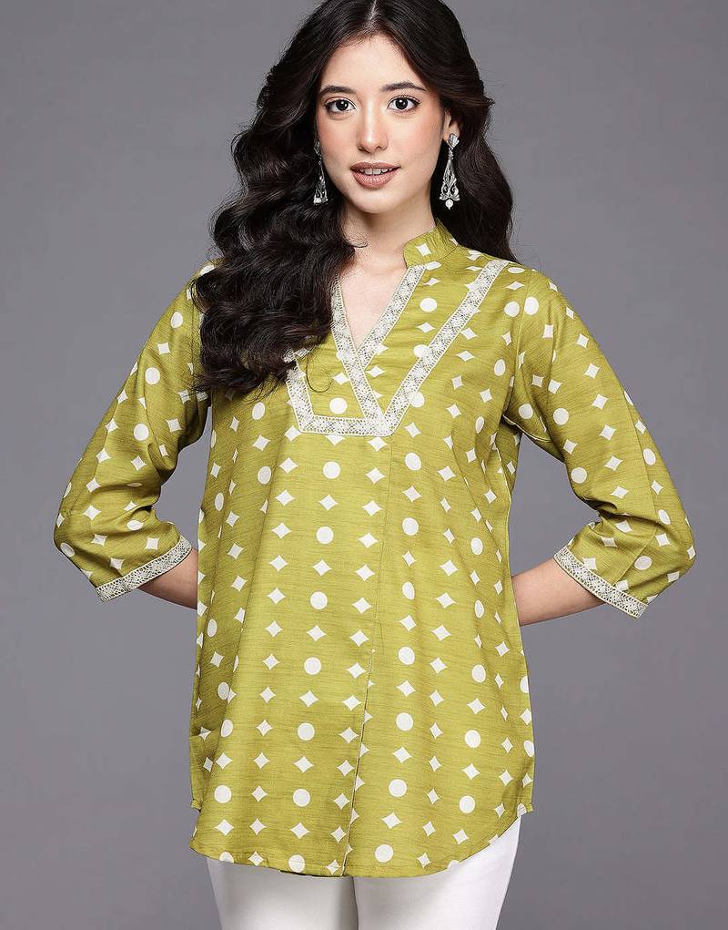 Olive green printed cotton tunics