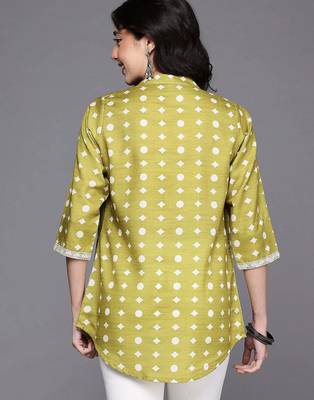 Olive green printed cotton tunics 4
