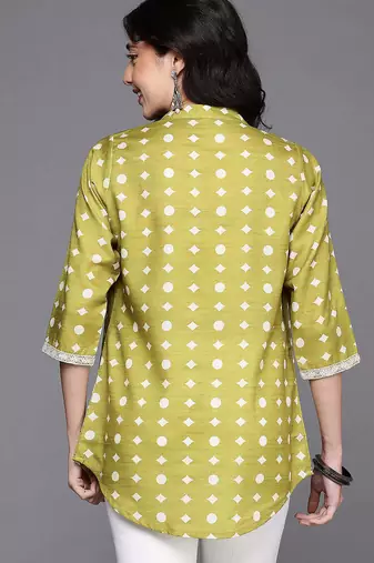 Olive green printed cotton tunics