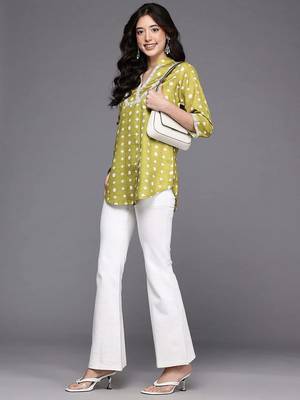 Olive green printed cotton tunics 5