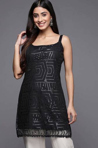 Black printed crepe tunics