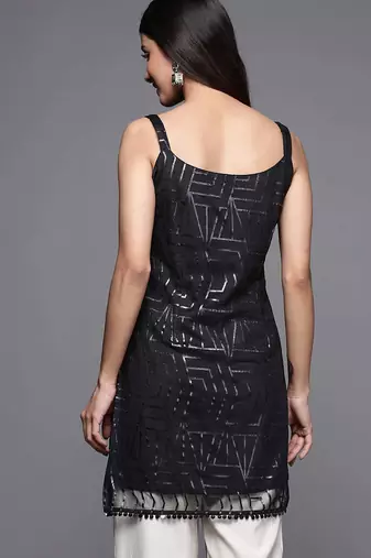 Black printed crepe tunics