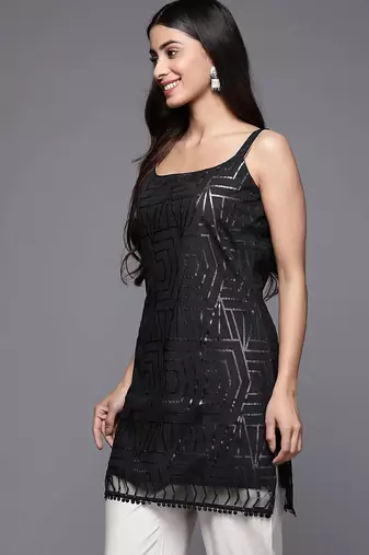 Black printed crepe tunics