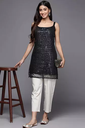 Black printed crepe tunics