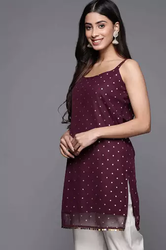 Wine printed crepe tunics