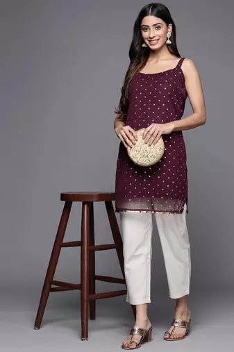 Wine printed crepe tunics