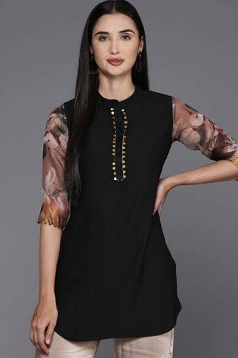Black printed polyester tunics