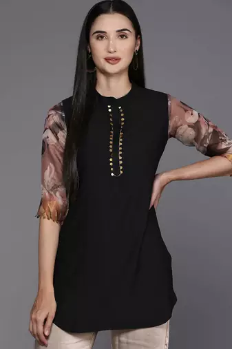 Black printed polyester tunics