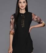 Black printed polyester tunics
