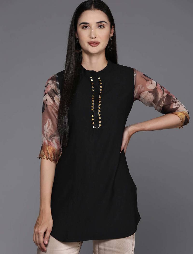Black printed polyester tunics