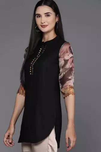 Black printed polyester tunics