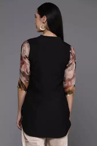 Black printed polyester tunics