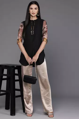 Black printed polyester tunics