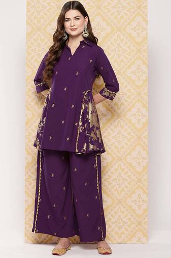 Burgundy printed crepe co ord set